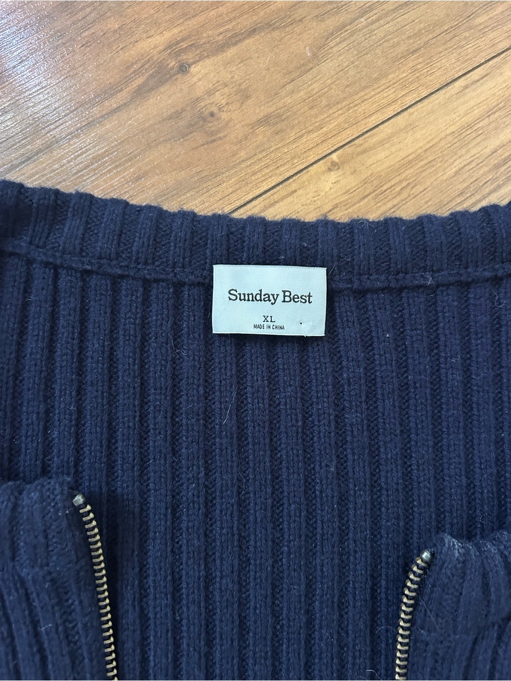 Sunday Best Navy Ribbed Zip-Front Cardigan Jacket - Picture 2 of 3